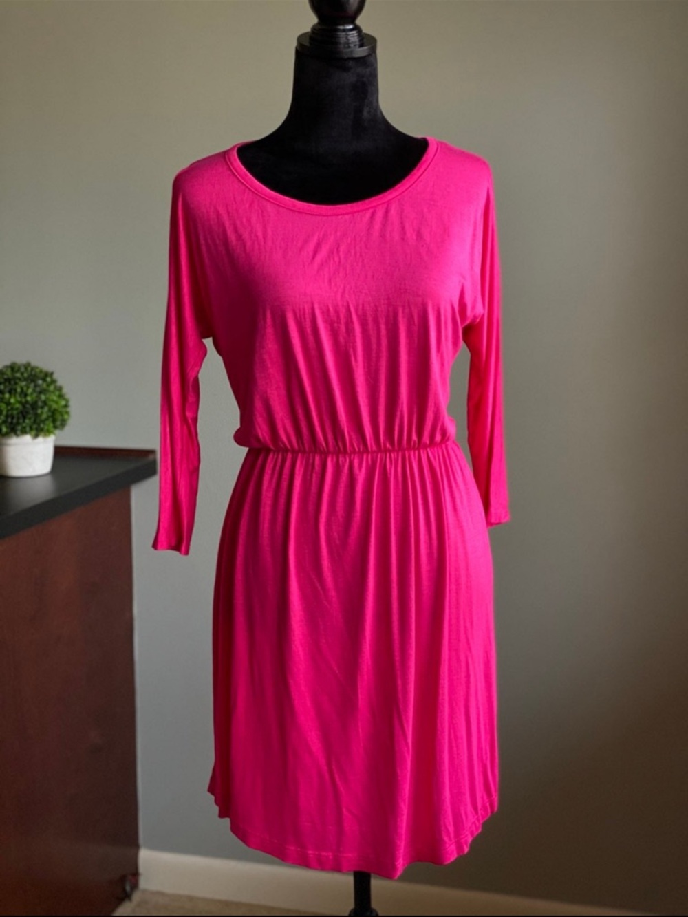 Bright Pink Elastic-Waist Dress